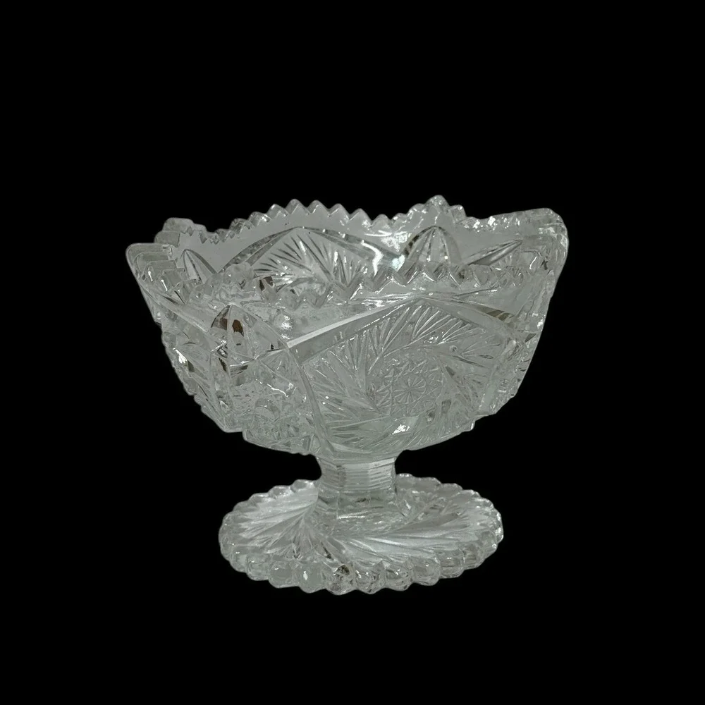 L E Smith Aztec Heritage Footed Candy/Compote Clear Glass Dish Vintage‎
